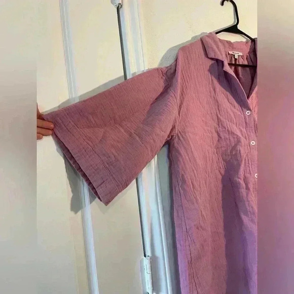 Madewell Pink Lightspun Cover Up Oversized Short Sleeve Shirt Dress Size Medium - Picture 3 of 9
